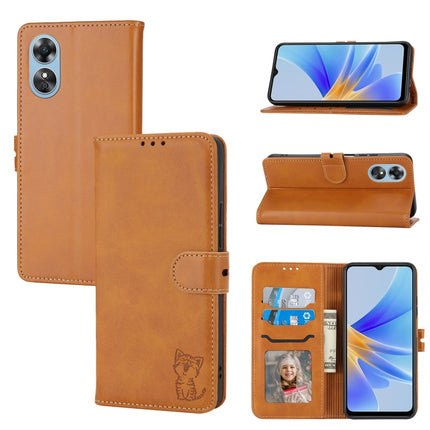 Embossed Happy Cat Pattern Flip Leather Phone Case, For Xiaomi 13, For Xiaomi 13 Pro, For OPPO A17, For Samsung Galaxy A14 5G