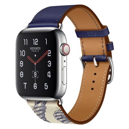 Silk Screen Pattern Leather Watchband, For Apple Watch Series 7 41mm / 6 & SE & 5 & 4 40mm / 3 & 2 & 1 38mm, For Apple Watch Series 8&7 45mm / SE 2&6&SE&5&4 44mm / 3&2&1 42mm, For Apple Watch Series 8&7 41mm / SE 2&6&SE&5&4 40mm / 3&2&1 38mm           ...