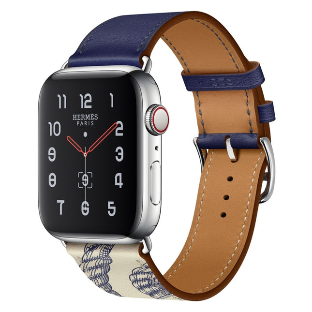 Silk Screen Pattern Leather Watchband, For Apple Watch Series 7 41mm / 6 & SE & 5 & 4 40mm / 3 & 2 & 1 38mm, For Apple Watch Series 8&7 45mm / SE 2&6&SE&5&4 44mm / 3&2&1 42mm, For Apple Watch Series 8&7 41mm / SE 2&6&SE&5&4 40mm / 3&2&1 38mm           ...