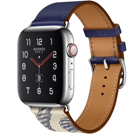 Silk Screen Pattern Leather Watchband, For Apple Watch Series 7 41mm / 6 & SE & 5 & 4 40mm / 3 & 2 & 1 38mm, For Apple Watch Series 8&7 45mm / SE 2&6&SE&5&4 44mm / 3&2&1 42mm, For Apple Watch Series 8&7 41mm / SE 2&6&SE&5&4 40mm / 3&2&1 38mm           ...