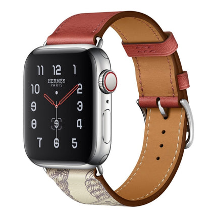 Silk Screen Pattern Leather Watchband, For Apple Watch Series 7 41mm / 6 & SE & 5 & 4 40mm / 3 & 2 & 1 38mm, For Apple Watch Series 8&7 45mm / SE 2&6&SE&5&4 44mm / 3&2&1 42mm, For Apple Watch Series 8&7 41mm / SE 2&6&SE&5&4 40mm / 3&2&1 38mm           ...