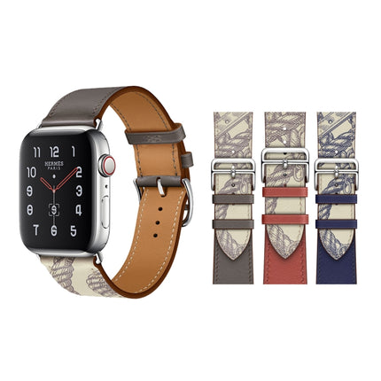 Silk Screen Pattern Leather Watchband, For Apple Watch Series 7 41mm / 6 & SE & 5 & 4 40mm / 3 & 2 & 1 38mm, For Apple Watch Series 8&7 45mm / SE 2&6&SE&5&4 44mm / 3&2&1 42mm, For Apple Watch Series 8&7 41mm / SE 2&6&SE&5&4 40mm / 3&2&1 38mm           ...