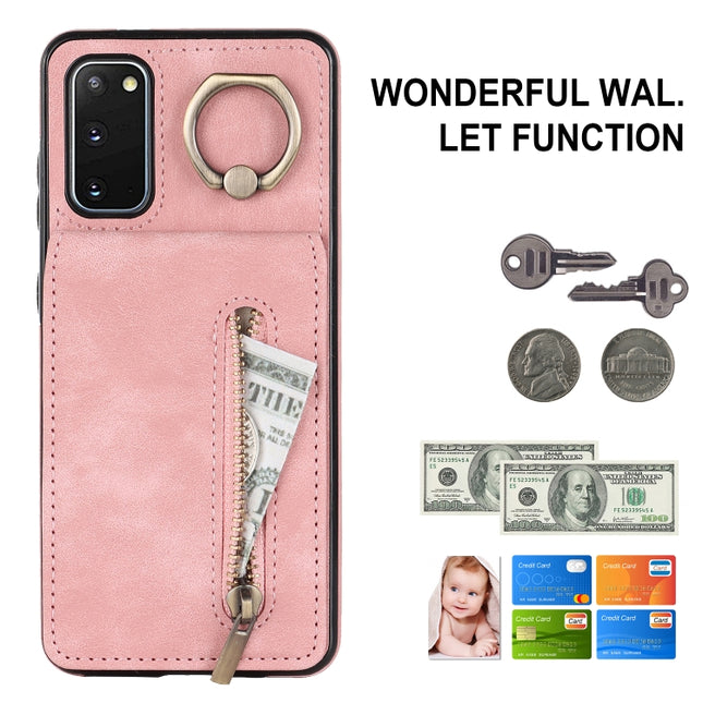 Retro Ring and Zipper RFID Card Slot Phone Case, For Samsung Galaxy S20, For Samsung Galaxy S20+, For Samsung Galaxy S20 Ultra, For Samsung Galaxy S20 FE