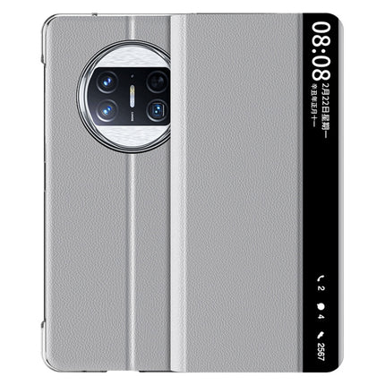 Plain Magnetic Phone Case with Smart View Window & Holder, For Huawei Mate X3