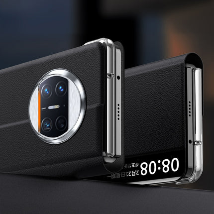 Plain Magnetic Phone Case with Smart View Window & Holder, For Huawei Mate X3