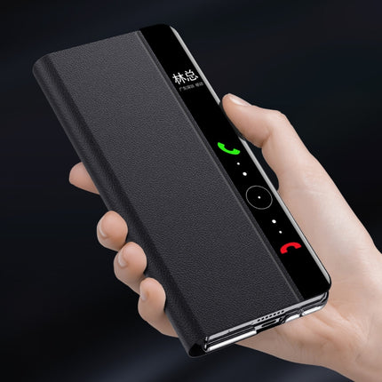 Plain Magnetic Phone Case with Smart View Window & Holder, For Huawei Mate X3
