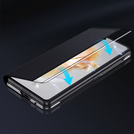 Plain Magnetic Phone Case with Smart View Window & Holder, For Huawei Mate X3