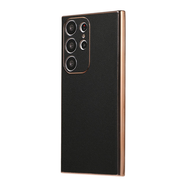 Genuine Leather Luolai Series Nano Plating Phone Case, For Samsung Galaxy S23 Ultra 5G