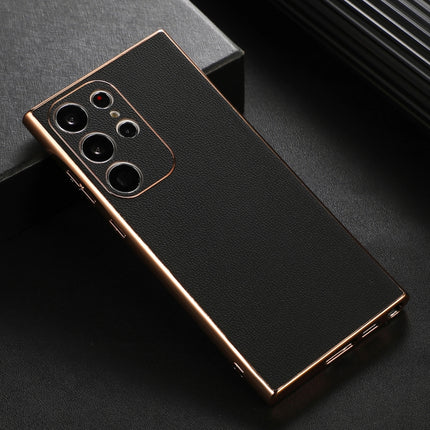 Genuine Leather Luolai Series Nano Plating Phone Case, For Samsung Galaxy S23 Ultra 5G