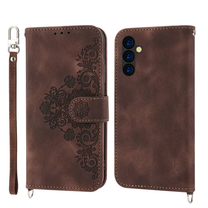 Skin-feel Flowers Embossed Wallet Leather Phone Case, For Samsung Galaxy A24 4G Global, For Samsung Galaxy M14 5G Global, For Sony Xperia 1 V 5G, For Sony Xperia 10 V 4G