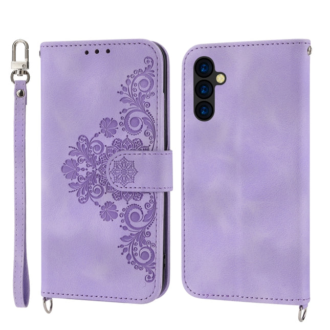 Skin-feel Flowers Embossed Wallet Leather Phone Case, For Samsung Galaxy A24 4G Global, For Samsung Galaxy M14 5G Global, For Sony Xperia 1 V 5G, For Sony Xperia 10 V 4G