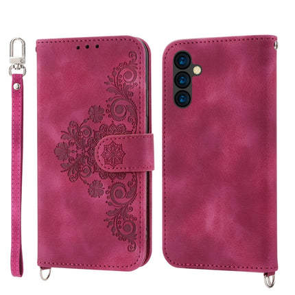 Skin-feel Flowers Embossed Wallet Leather Phone Case, For Samsung Galaxy A24 4G Global, For Samsung Galaxy M14 5G Global, For Sony Xperia 1 V 5G, For Sony Xperia 10 V 4G