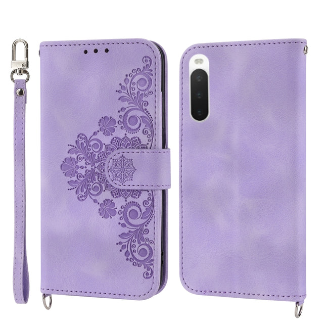 Skin-feel Flowers Embossed Wallet Leather Phone Case, For Samsung Galaxy A24 4G Global, For Samsung Galaxy M14 5G Global, For Sony Xperia 1 V 5G, For Sony Xperia 10 V 4G