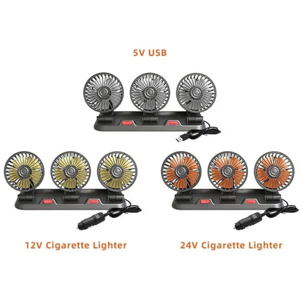 F4310 360-Degree Rotating Adjustable Car Three-Head Fan, F4310 USB Universal, F4310 12V Cigarette Lighter, F4310 24V Cigarette Lighter