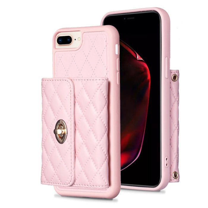 Horizontal Wallet Rhombic Leather Phone Case, For iPhone 8 Plus / 7 Plus