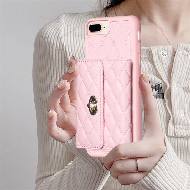 Horizontal Wallet Rhombic Leather Phone Case, For iPhone 8 Plus / 7 Plus