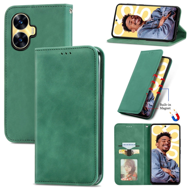 Retro Skin Feel Magnetic Leather Phone Case, For Realme C55, For Xiaomi 13 Lite
