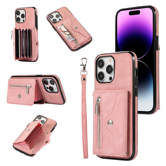 Zipper RFID Card Slot Phone Case with Short Lanyard, For iPhone 12 mini, For iPhone 12 / 12 Pro, For iPhone 12 Pro Max, For iPhone 11