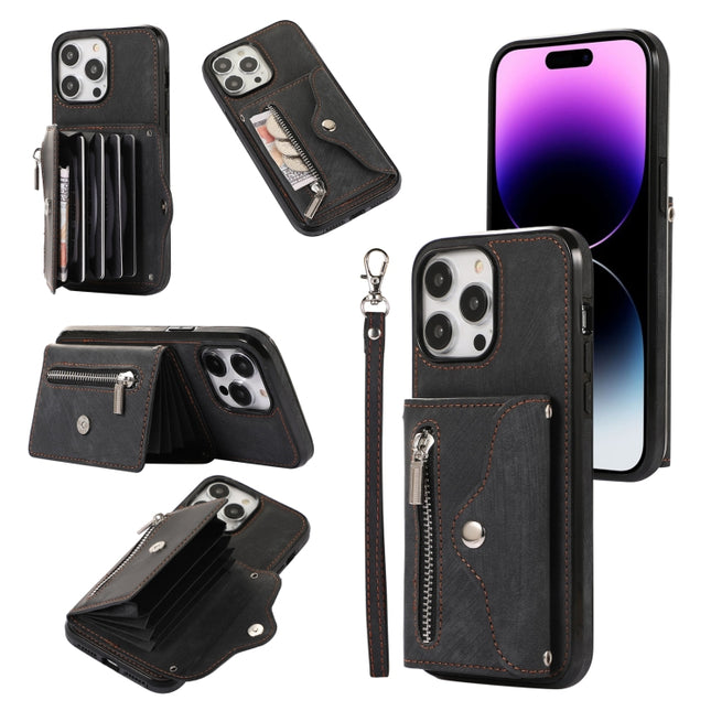 Zipper RFID Card Slot Phone Case with Short Lanyard, For iPhone 12 mini, For iPhone 12 / 12 Pro, For iPhone 12 Pro Max, For iPhone 11
