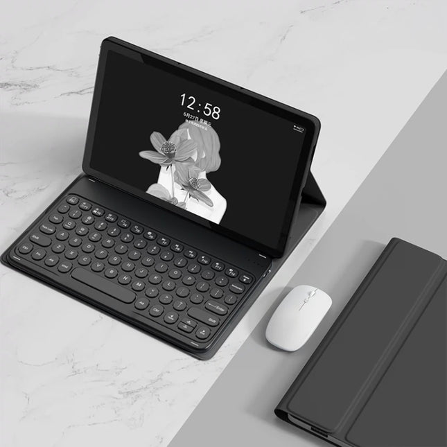 YM-LX106 Round Key Detachable Bluetooth Tablet Keyboard Leather Case with Mouse, YM-LX106 with Mouse