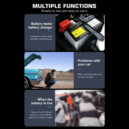 CAT-280 2 in 1 Car Battery Charger & Color Screen Battery Tester, EU Plug