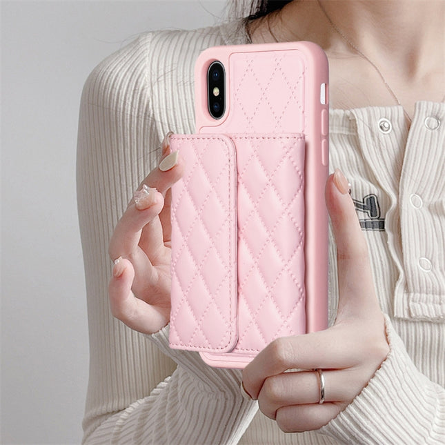 Horizontal Wallet Rhombic Leather Phone Case, For iPhone X / XS, For iPhone XR, For iPhone XS Max, For iPhone SE 2022 / SE 2020 / 7 / 8