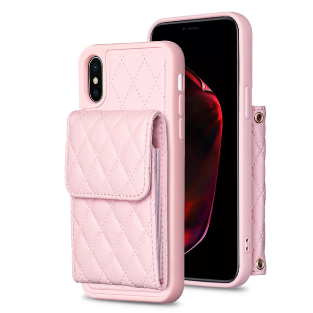 Vertical Wallet Rhombic Leather Phone Case, For iPhone X / XS, For iPhone XR, For iPhone XS Max, For iPhone SE 2022 / SE 2020 / 7 / 8