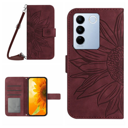 HT04 Skin Feel Sun Flower Embossed Flip Leather Phone Case with Lanyard, For vivo V27, For Samsung Galaxy F14 5G Global
