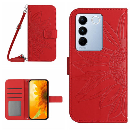 HT04 Skin Feel Sun Flower Embossed Flip Leather Phone Case with Lanyard, For vivo V27, For Samsung Galaxy F14 5G Global