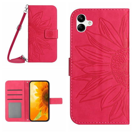 HT04 Skin Feel Sun Flower Embossed Flip Leather Phone Case with Lanyard, For vivo V27, For Samsung Galaxy F14 5G Global