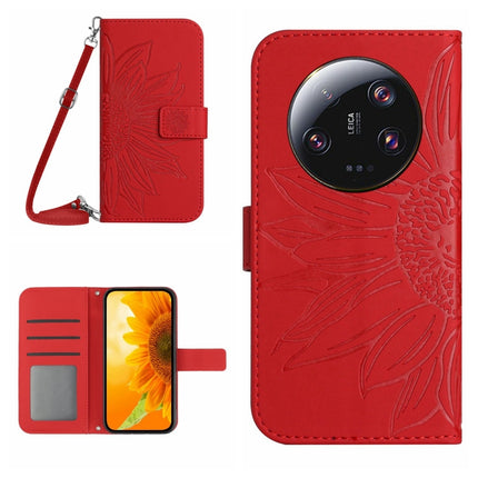 HT04 Skin Feel Sun Flower Embossed Flip Leather Phone Case with Lanyard, For Xiaomi 13 Ultra