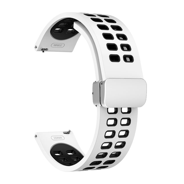 Double-row Hole Folding Silver Buckle Two-color Silicone Watch Band, 22mm