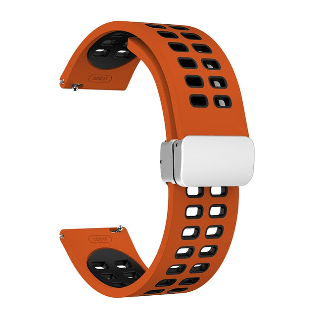 Double-row Hole Folding Silver Buckle Two-color Silicone Watch Band, 22mm