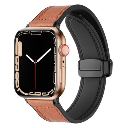 Magnetic Folding Silicone Leather Watch Band For Apple Watch Ultra 49mm / Series 8&7 45mm / SE 2&6&SE&5&4 44mm / 3&2&1 42mm, For Apple Watch Ultra 49mm