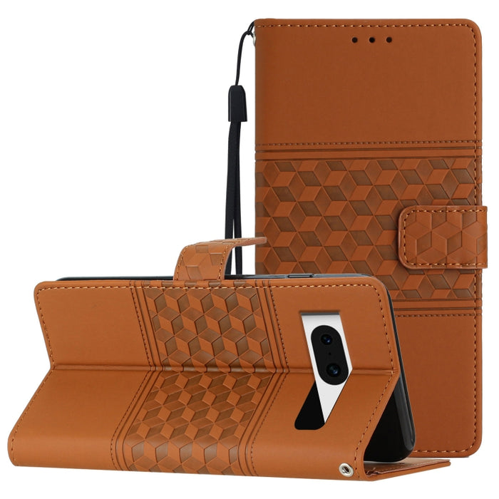 Diamond Embossed Skin Feel Leather Phone Case with Lanyard, For Google Pixel 8, For Google Pixel 8 Pro, For Google Pixel 7 5G, For Google Pixel 7 Pro 5G