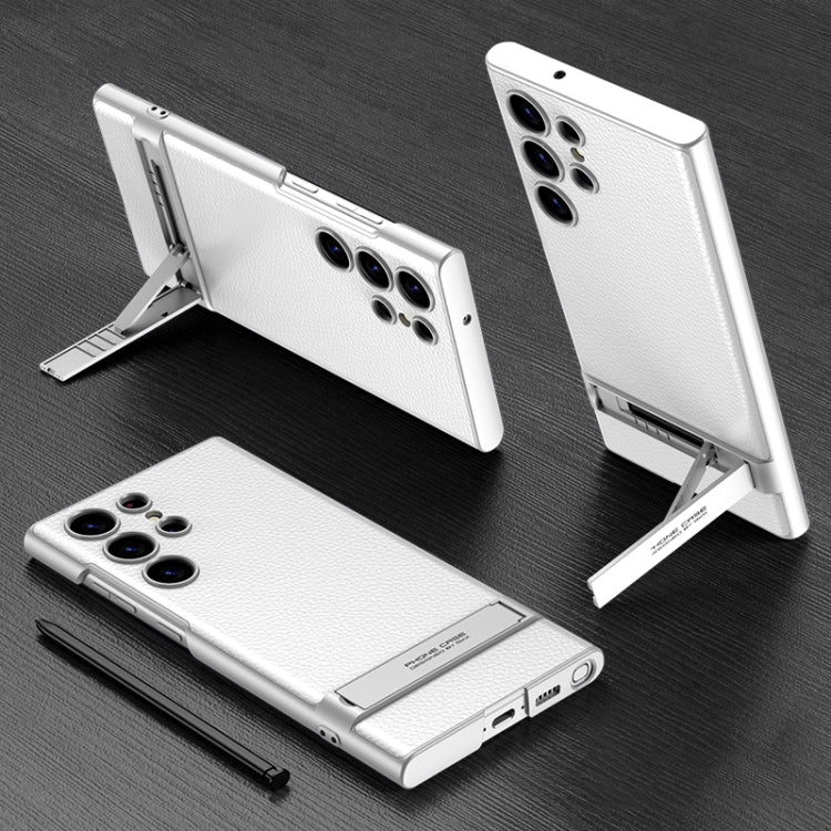 GKK Triumph Ultra-Thin Plain Leather Phone Case with Holder, For Samsung Galaxy S23 Ultra 5G