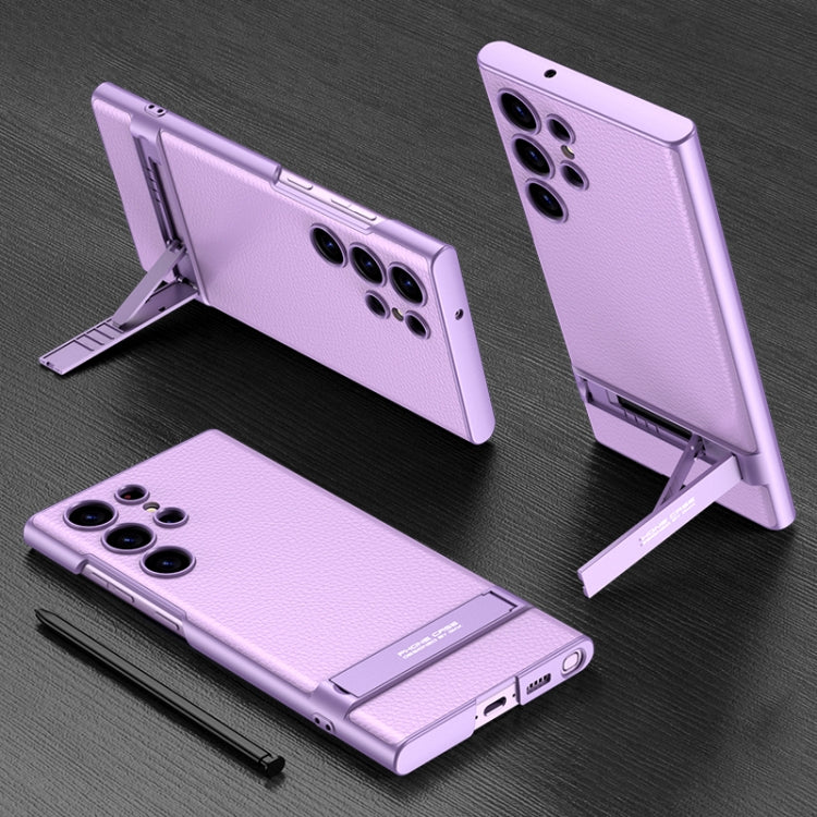 GKK Triumph Ultra-Thin Plain Leather Phone Case with Holder, For Samsung Galaxy S23 Ultra 5G