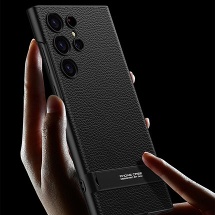 GKK Triumph Ultra-Thin Plain Leather Phone Case with Holder, For Samsung Galaxy S23 Ultra 5G