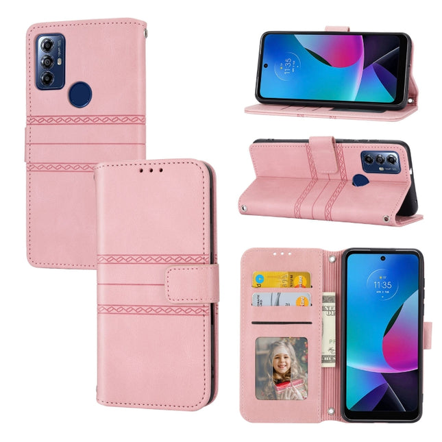 Embossed Stripes Skin Feel Leather Phone Case, For Motorola Moto G Play 5G, For Motorola Moto G Stylus 5G 2023, For Xiaomi Redmi Note 12 5G Global, For Xiaomi Redmi Note 12 Pro 5G Global