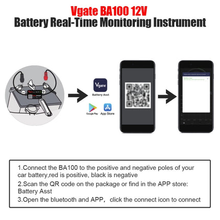 Vgate BA100 Car 12V Bluetooth 4.0 Battery Assistant Analyzer Tester, Vgate BA100