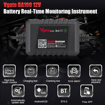 Vgate BA100 Car 12V Bluetooth 4.0 Battery Assistant Analyzer Tester, Vgate BA100