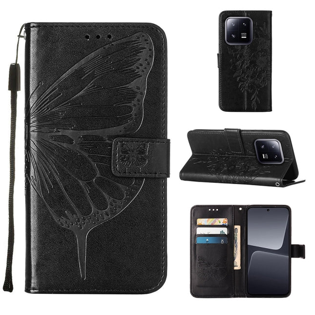 Embossed Butterfly Leather Phone Case, For Xiaomi 13 Pro, For Xiaomi Poco X5 Pro 5G / Redmi Note 12 Pro Speed