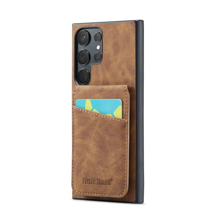 Fierre Shann Crazy Horse Card Holder Back Cover PU Phone Case, For Samsung Galaxy S22 Ultra 5G, For Samsung Galaxy S23+ 5G, For Samsung Galaxy S23 Ultra 5G