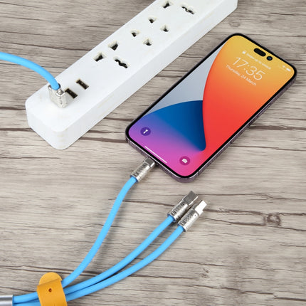 Mech Series 6A 120W 3 in 1 Metal Plug Silicone Fast Charging Data Cable, Length: 1.2m, 1.2m 3 in 1