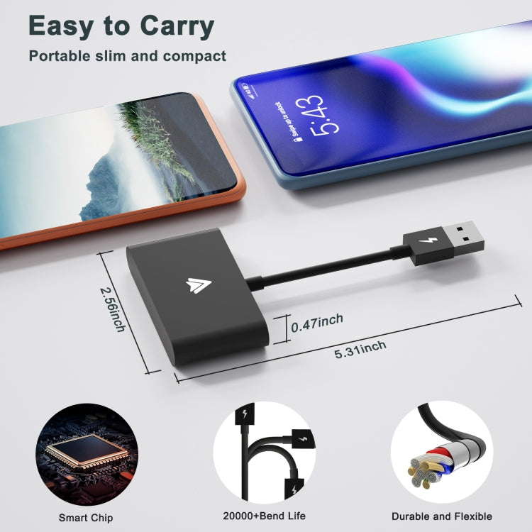 THT-020-2+ USB + USB-C / Type-C Wired to Wireless Carplay Adapter for Android Smartphone