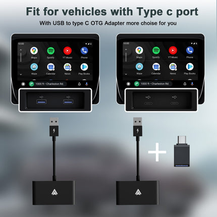 THT-020-2+ USB + USB-C / Type-C Wired to Wireless Carplay Adapter for Android Smartphone