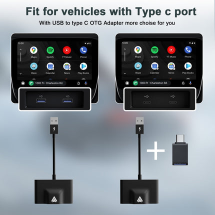 THT-020-3+ USB + USB-C / Type-C Wired to Wireless Carplay Adapter for Android Smartphone
