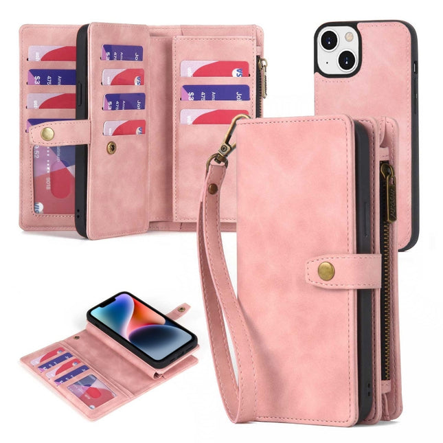 Funda de cuero con cremallera y cierre magnético desmontable para iPhone 14, iPhone 14 Pro, iPhone 14 Plus, iPhone 14 Pro Max, iPhone 13, iPhone 13 Pro, iPhone 13 Pro Max, iPhone 12/12 Pro, iPhone 12 Pro Max, iPhone 11
