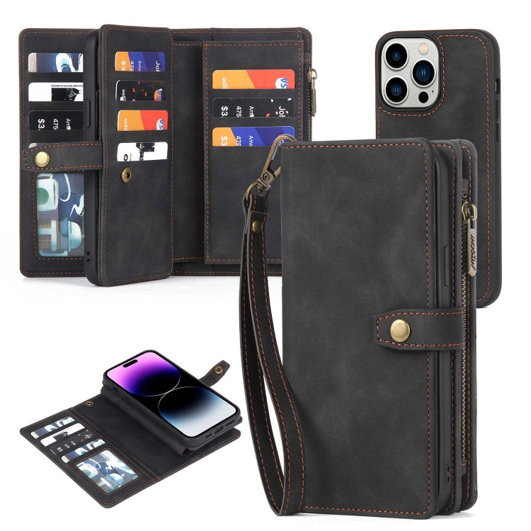 Zipper Wallet Magnetic Detachable Leather Phone Case, For iPhone 14, For iPhone 14 Pro, For iPhone 14 Plus, For iPhone 14 Pro Max, For iPhone 13, For iPhone 13 Pro, For iPhone 13 Pro Max, For iPhone 12 / 12 Pro