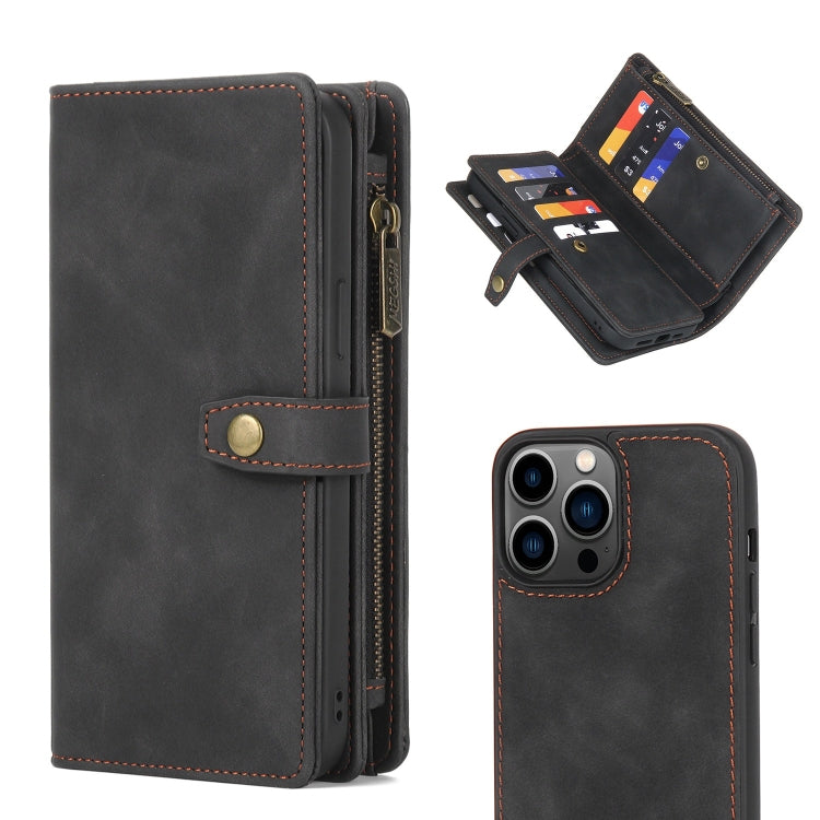Zipper Wallet Magnetic Detachable Leather Phone Case, For iPhone 14, For iPhone 14 Pro, For iPhone 14 Plus, For iPhone 14 Pro Max, For iPhone 13, For iPhone 13 Pro, For iPhone 13 Pro Max, For iPhone 12 / 12 Pro
